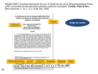 MAGALHÃES, Elizabete Aparecida de et al. A influência da Lei de Responsabilidade fiscal
(LRF) na tomada de decisão pelos gestores públicos municipais. Contab. Vista & Rev.,
Belo Horizonte, v. 16, n. 3, p. 9-26, dez. 2005.
MAGALHÃES, Elizabete Aparecida de et al. A influência da Lei de Responsabilidade fiscal
(LRF) na tomada de decisão pelos gestores públicos municipais. Contab. Vista & Rev.,
Belo Horizonte, v. 16, n. 3, p. 9-26,
MAGALHÃES, Elizabete Aparecida de et al. A influência da Lei de Responsabilidade fiscal
(LRF) na tomada de decisão pelos gestores públicos municipais. Contab. Vista & Rev.,
Belo Horizonte, v. 16, n. 3,
MAGALHÃES, Elizabete Aparecida de et al. A influência da Lei de Responsabilidade fiscal
(LRF) na tomada de decisão pelos gestores públicos municipais. Contab. Vista & Rev.,
Belo Horizonte, v. 16,
MAGALHÃES, Elizabete Aparecida de et al. A influência da Lei de Responsabilidade fiscal
(LRF) na tomada de decisão pelos gestores públicos municipais. Contab. Vista & Rev.,
Belo Horizonte,
Artigo de revista
MAGALHÃES, Elizabete Aparecida de et al. A influência da Lei de Responsabilidade fiscal
(LRF) na tomada de decisão pelos gestores públicos municipais. Contab. Vista & Rev.,
MAGALHÃES, Elizabete Aparecida de et al. A influência da Lei de Responsabilidade Fiscal
(LRF) na tomada de decisão pelos gestores públicos municipais.
MAGALHÃES, Elizabete Aparecida de et al.
42
 