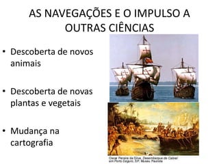 AS NAVEGAÇÕES E O IMPULSO A
OUTRAS CIÊNCIAS
• Descoberta de novos
animais
• Descoberta de novas
plantas e vegetais
• Mudança na
cartografia
 