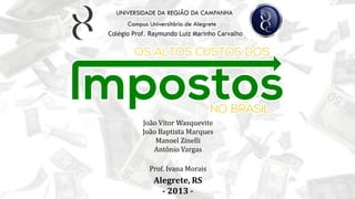 João Vítor Wasquevite
João Baptista Marques
Manoel Zinelli
Antônio Vargas
Prof. Ivana Morais
Alegrete, RS
- 2013 -
 