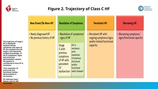 21
Figure 2. Trajectory of Class C HF
The trajectory of stage C
HF is displayed.
Patients whose
symptoms and signs of
HF are resolved are still
stage C and should be
treated accordingly. If
all HF symptoms, signs,
and structural
abnormalities resolve,
the patient is
considered to have HF in
remission.
*Full resolution of
structural and
functional cardiac
abnormalities is
uncommon.
HF indicates heart
failure; and LV, left
ventricular.
 