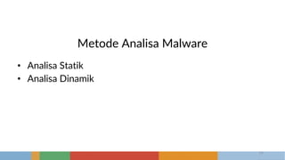Metode Analisa Malware
• Analisa Statik
• Analisa Dinamik
14
 
