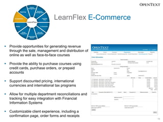 LearnFlex E-Commerce


 Provide opportunities for generating revenue
  through the sale, management and distribution of
 ...