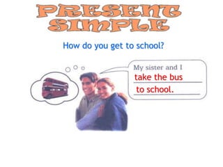 How do you get to school?


                 take the bus
                  to school.
 