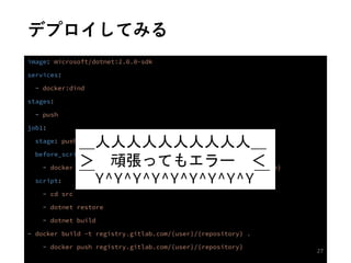 デプロイしてみる
27
＿人人人人人人人人人人＿
＞ 頑張ってもエラー ＜
￣ ￣
 