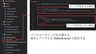 #勝手に勉強会
ページルーティングを定義する
基本レイアウトを DefaultLayout で指定する
ページが存在する場合
ページが存在しない場合
 