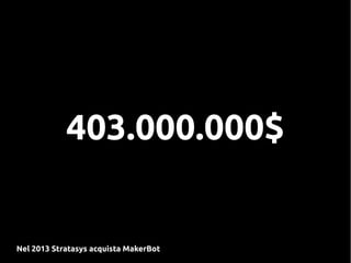 403.000.000$
Nel 2013 Stratasys acquista MakerBot
 