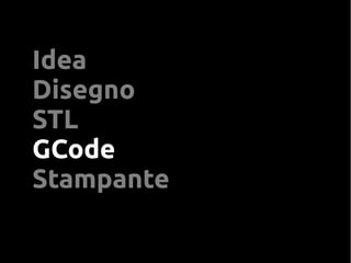 Idea
Disegno
STL
GCode
Stampante
 