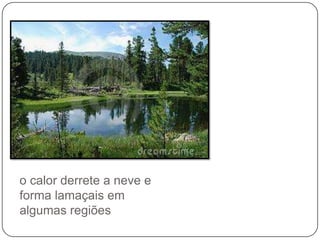 o calor derrete a neve e
forma lamaçais em
algumas regiões

 