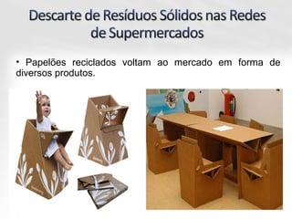• Papelões reciclados voltam ao mercado em forma de
diversos produtos.
 