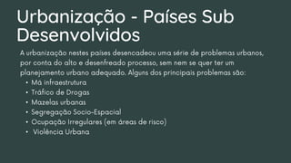 Urbanização - Países Sub
Desenvolvidos
•
•
•
•
•
•
 