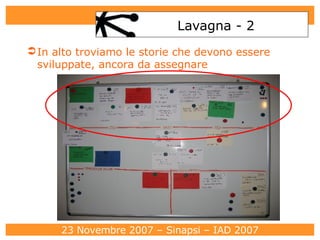 Lavagna - 2 In alto troviamo le storie che devono essere sviluppate, ancora da assegnare 