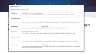 Tips & Triks
Yoast is the best: Yoast di Joost de Valk è il miglior plugin
wordpress per Seo e Social.
https://yoast.com/
Mettiamo Google dentro Wordpress: 5 strumenti per
migliorare le performance del proprio blog.
 