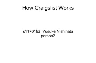 How Craigslist Works



s1170163 Yusuke Nishihata
        person2
 