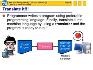 Translate it!!! Programmer writes a program using preferable programming language. Finally, translate it into machine language by using a  translator  and the program is ready to run!!! Page  Source Program Translator 10001011 11001101 00110011 Machine Language 