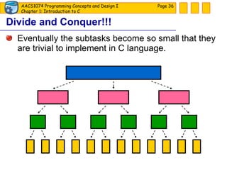 Eventually the subtasks become so small that they are trivial to implement in C language. Divide and Conquer!!! Page  