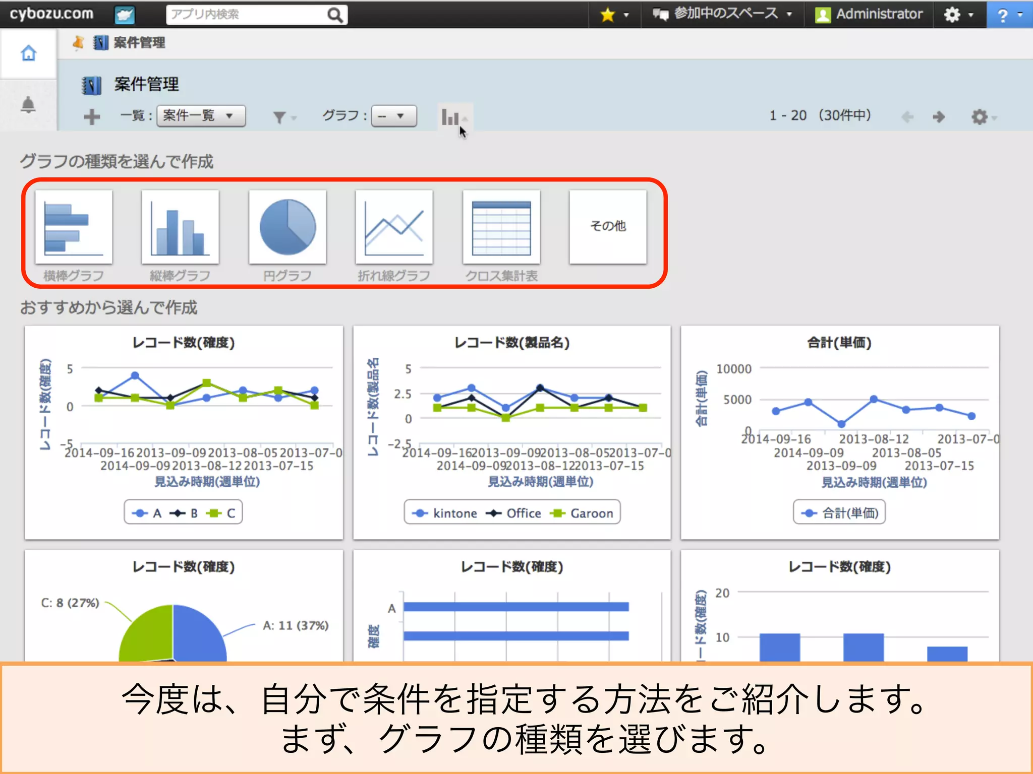 IT.	
  Meets	
  Fast.
今度は、自分で条件を指定する方法をご紹介します。
まず、グラフの種類を選びます。
 