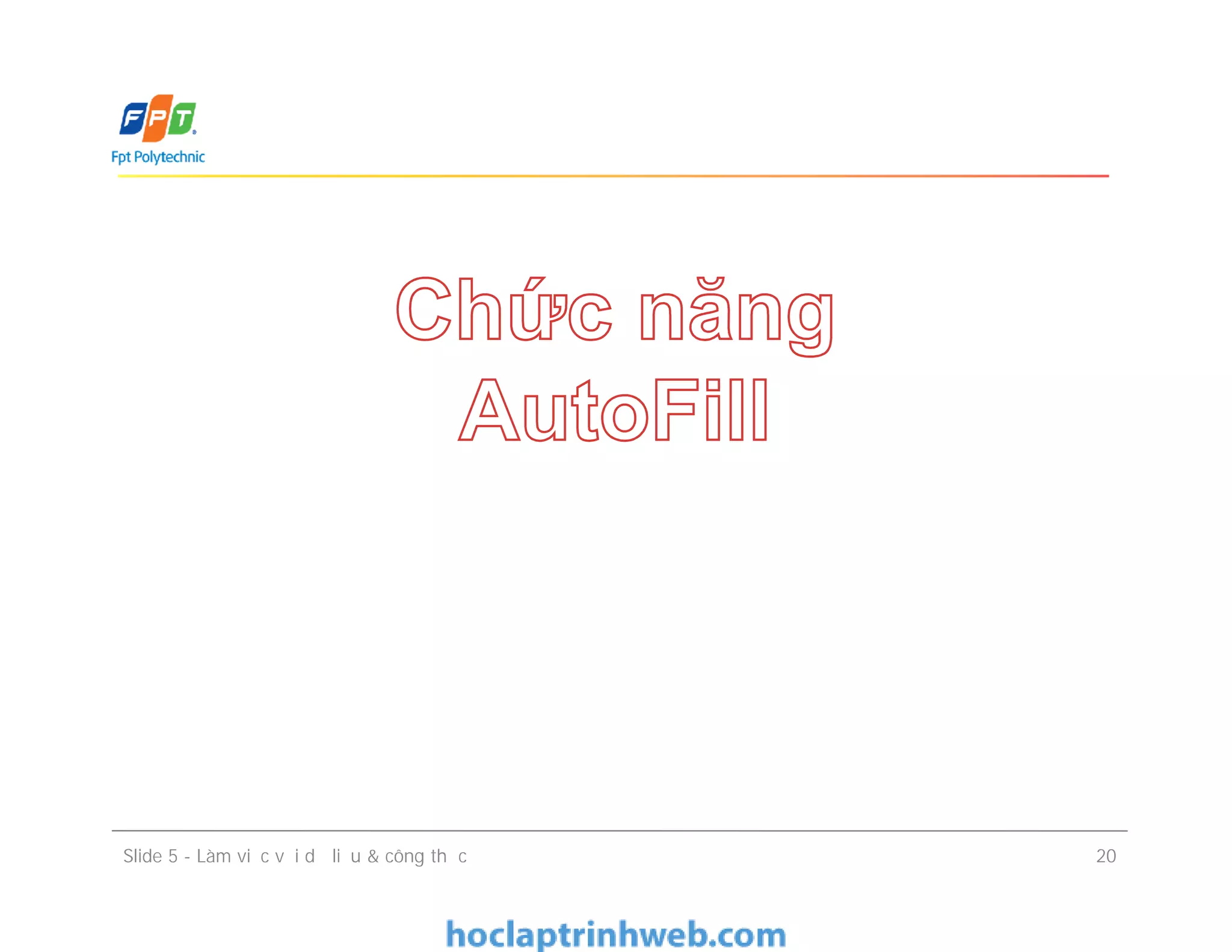 Slide 5 - Làm việc với dữ liệu & công thức 20
 