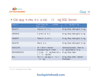 Bài 6: Bảo mật trong SQL SERVER 2008 - Giáo trình FPT | PDF