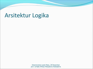 Arsitektur Logika




           Diseminarkan pada Rabu, 28 Desember
          2011 STMIK PPKIA PRADNYA PARAMITA
 