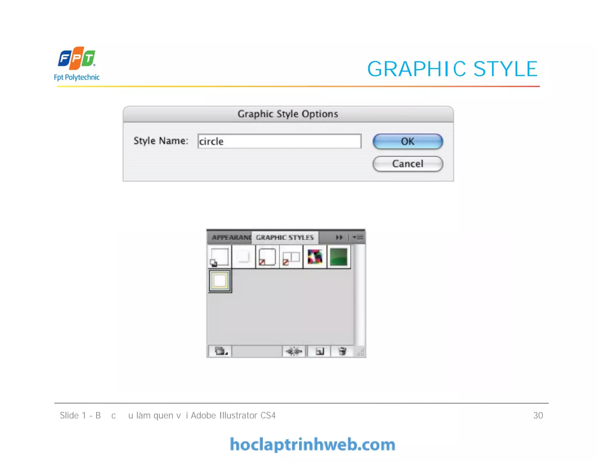 GRAPHIC STYLE
Slide 1 - Bước đầu làm quen với Adobe Illustrator CS4 30
 
