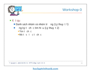 Kết quả
Danh sách nhóm và nhóm trưởng (Lý thuyết 1)
Đăng ký tổ chức tìm hiểu (Lý thuyết 2)
Tên tổ chức
Mô tả sơ lược tổ chức
Workshop 0
Tổng quan về phân tích thiết kế HTTT & Nguồn phần mềm 43
 
