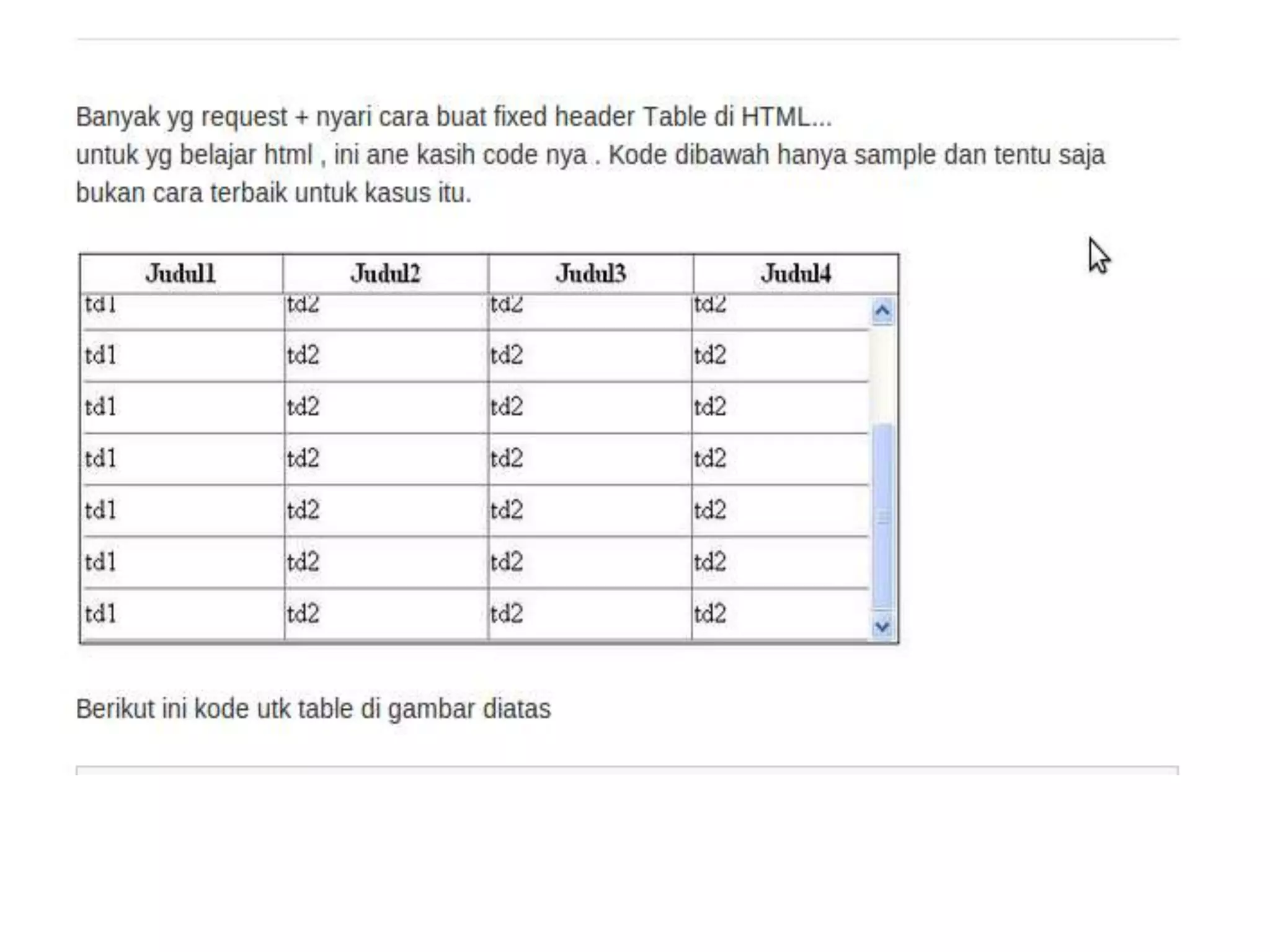 Contoh sederhana membuat table HTML Fixed Header | PPT