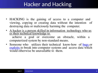 Hacking Sub Topics THIS IS CYBER SECURITY NOTES USED IN CLASS ON VARIOUS TOPICS USED IN ...