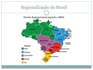 Regionalização do BrasilDivisão Regional Atual segundo o IBGE 