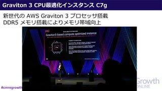 Graviton 3 CPU最適化インスタンス C7g
新世代の AWS Graviton 3 プロセッサ搭載
DDR5 メモリ搭載によりメモリ帯域向上
#cmregrowth
 