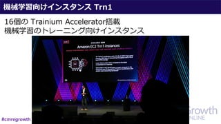機械学習向けインスタンス Trn1
16個の Trainium Accelerator搭載
機械学習のトレーニング向けインスタンス
#cmregrowth
 