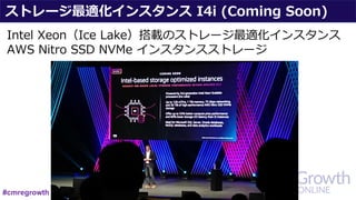 ストレージ最適化インスタンス I4i (Coming Soon)
Intel Xeon（Ice Lake）搭載のストレージ最適化インスタンス
AWS Nitro SSD NVMe インスタンスストレージ
#cmregrowth
 