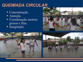 QUEIMADA CIRCULAR Concentração. Atenção. Coordenação motora  grossa e fina. Integração. 