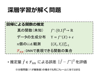 S
• !" ∈ ℱ%%
!∗
: [0,1]-
→ ℝ
Y = !∗
2 + 4
5 i.i.d. 26, 76 689
:
ℱ%% DNN
7	
d
k ˆf f⇤
k2
 