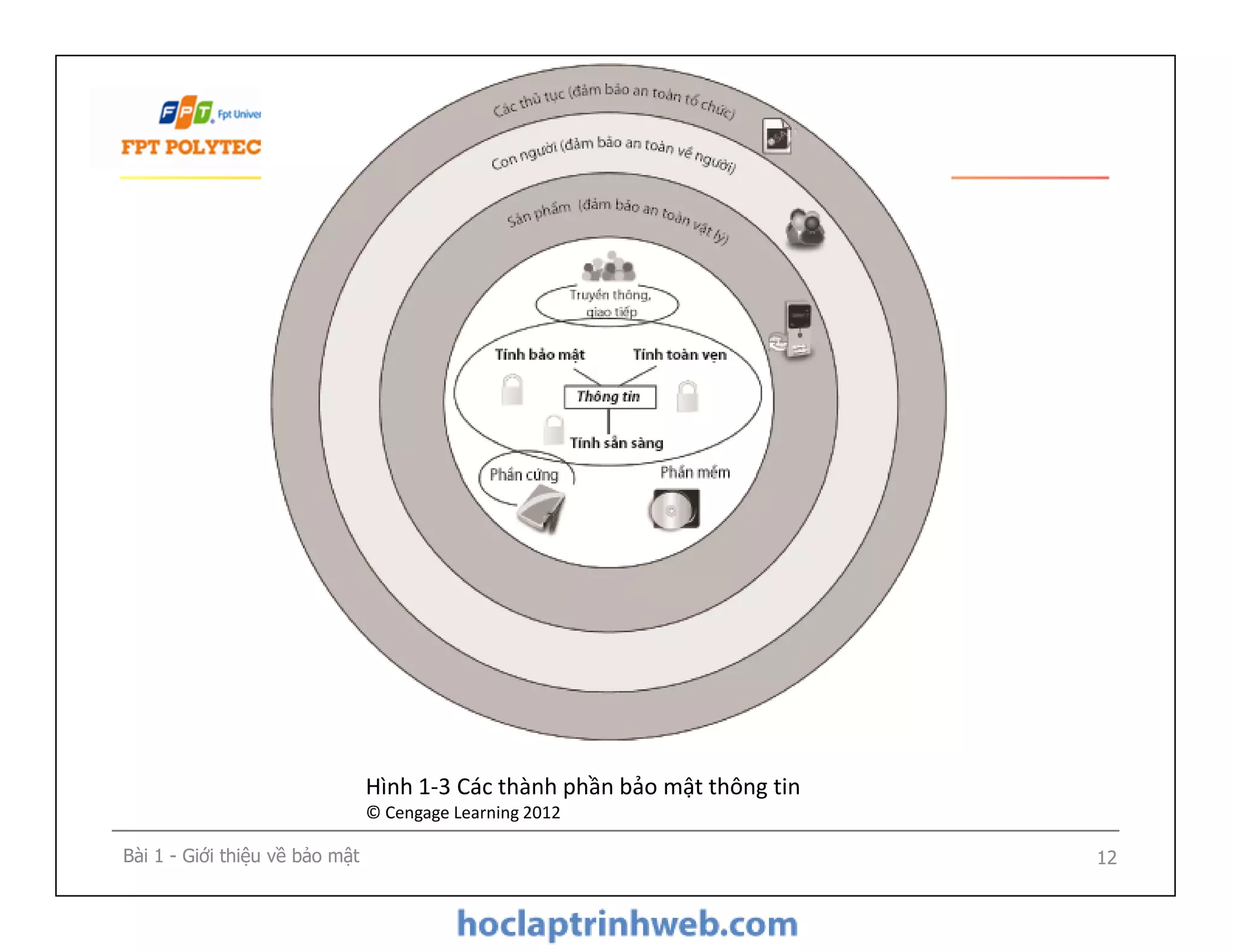 Bài 1 - Giới thiệu về bảo mật 12
Hình 1-3 Các thành phần bảo mật thông tin
© Cengage Learning 2012
 