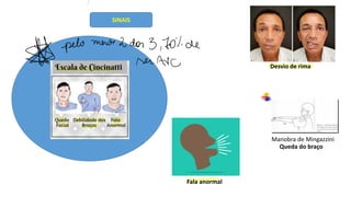 Manobra de Mingazzini
SINAIS
Desvio de rima
Queda do braço
Fala anormal
↑
* pelo news 2
da
3
,
Fo
e
 