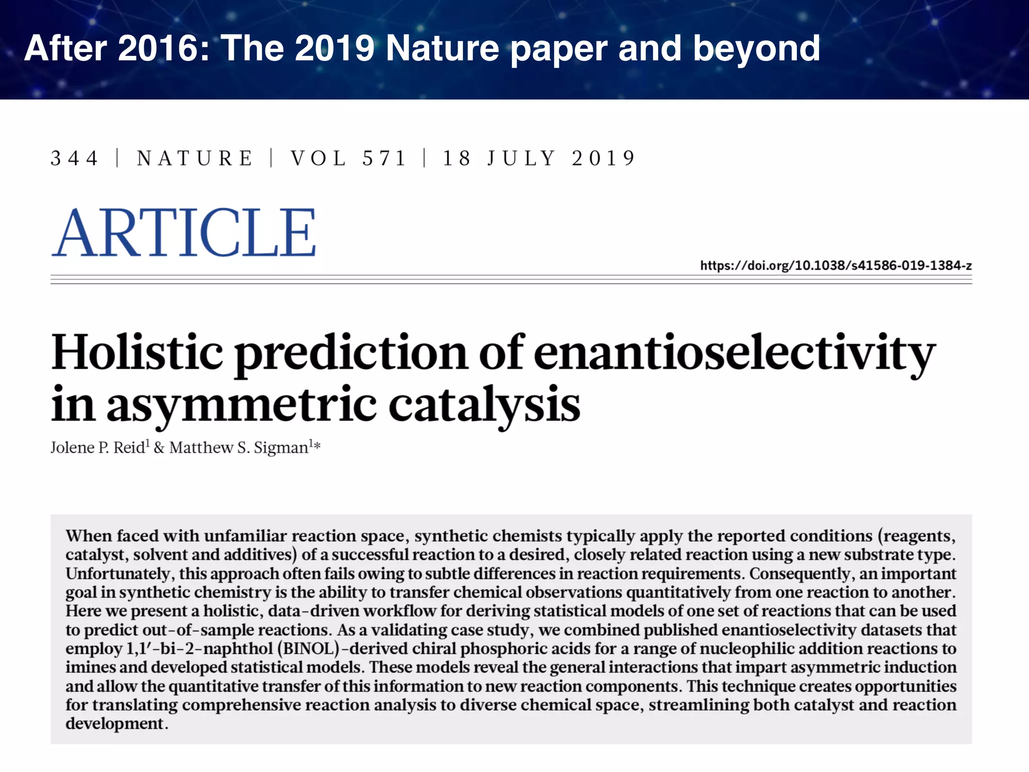 After 2016: The 2019 Nature paper and beyond 