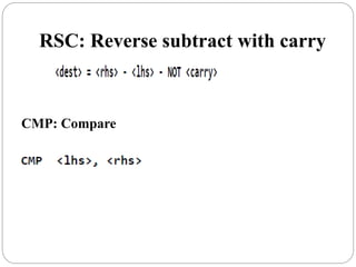 RSC: Reverse subtract with carry
CMP: Compare
 