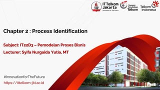 Chapter 2 : Process Identification
Subject: IT22D3 – Pemodelan Proses Bisnis
Lecturer: Syifa Nurgaida Yutia, MT
#InnovationforTheFuture
https://ittelkom-jkt.ac.id
 