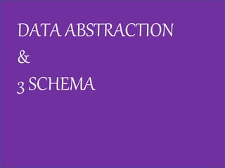 Prepared by Visakh V, Assistant
Professor,Dept. of CSE, LBSITW
DATA ABSTRACTION
&
3 SCHEMA
 