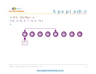 Sắp xếp lựa chọn
Ví dụ: Cho dãy số a:
{12, 2, 8, 5, 1, 6, 4, 15 }

Slide 5 - Các thuật toán sắp xếp và tìm kiếm cơ bản 11
 