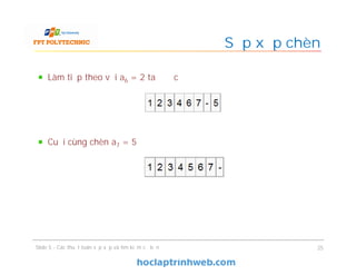 Sắp xếp chèn
Slide 5 - Các thuật toán sắp xếp và tìm kiếm cơ bản 25
Làm tiếp theo với a6 = 2 ta được
Cuối cùng chèn a7 = 5
 