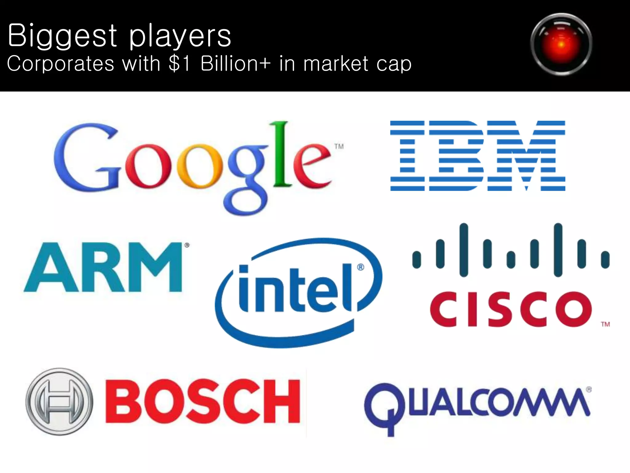Biggest players
Corporates with $1 Billion+ in market cap
 