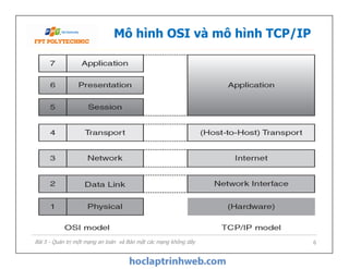 Mô hình OSI và mô hình TCP/IP
Bài 5 - Quản trị một mạng an toàn và Bảo mật các mạng không dây 6
 