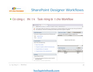 SharePoint Designer Workflows
Có công cụ thiết kế Task riêng biệt cho Workflow
Luồng công việc - Workflow 20
 