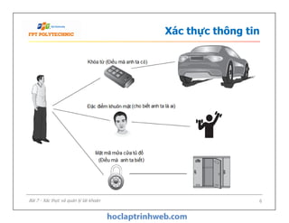 Xác thực thông tin
6Bài 7 - Xác thực và quản lý tài khoản
 