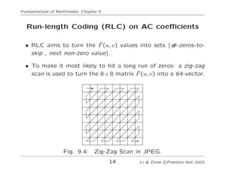 Fundamentals of Multimedia, Chapter 9
Run-length Coding (RLC) on AC coefficients
• RLC aims to turn the F̂(u, v) values in...