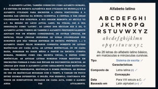 O ALFABETO LATINO, TAMBÉM CONHECIDO COMO ALFABETO ROMANO,
É O SISTEMA DE ESCRITA ALFABÉTICA MAIS UTILIZADO NO MUNDO,[1] E É O
ALFABETO UTILIZADO PARA ESCREVER A LÍNGUA PORTUGUESA E A
MAIORIA DAS LÍNGUAS DA EUROPA OCIDENTAL E CENTRAL E DAS ÁREAS
COLONIZADAS POR EUROPEUS. A SUA ORIGEM REMONTA AO SÉCULO VII
A.C. NA REGIÃO DO LÁCIO (ATUAL LAZIO, NA ITÁLIA), DAÍ A SUA
DESIGNAÇÃO COMO "LATINO". AO LONGO DOS SÉCULOS XIX E XX, O
ALFABETO LATINO TORNOU-SE TAMBÉM O ALFABETO PREFERENCIALMENTE
ADOTADO POR UM NÚMERO CONSIDERÁVEL DE OUTRAS LÍNGUAS, EM
ESPECIAL PELAS LÍNGUAS INDÍGENAS DE ZONAS COLONIZADAS POR
EUROPEUS QUE NÃO TINHAM SISTEMAS DE ESCRITA PRÓPRIOS. (...) O
ALFABETO USADO PELOS ROMANOS CONSISTIA SOMENTE DE LETRAS
MAIÚSCULAS (OU CAIXA ALTA). AS LETRAS MINÚSCULAS, OU DE CAIXA
BAIXA, SURGIRAM NA IDADE MÉDIA A PARTIR DA ESCRITA CURSIVA
ROMANA, PRIMEIRO COMO UMA ESCRITA UNCIAL, E DEPOIS COMO
MINÚSCULAS. AS ANTIGAS LETRAS ROMANAS FORAM MANTIDAS EM
INSCRIÇÕES FORMAIS E PARA DAR ÊNFASE EM DOCUMENTOS ESCRITOS. AS
LÍNGUAS QUE USAM O ALFABETO LATINO GERALMENTE USAM MAIÚSCULAS
PARA INICIAR PARÁGRAFOS, SENTENÇAS E NOMES PRÓPRIOS. AS REGRAS
DE USO DE MAIÚSCULAS MUDARAM COM O TEMPO, E VARIAM UM POUCO
ENTRE IDIOMAS DIFERENTES. O INGLÊS, POR EXEMPLO, COSTUMAVA PÔR
TODOS OS SUBSTANTIVOS INICIADOS EM CAIXA ALTA, COMO O ALEMÃO
AINDA FAZ ATUALMENTE.
 