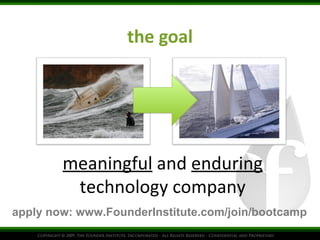 the goal meaningful  and  enduring technology company apply now: www.FounderInstitute.com/join/bootcamp 