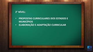 2° NÍVEL:
• PROPOSTAS CURRICULARES DOS ESTADOS E
MUNICÍPIOS
• ELABORAÇÃO E ADAPTAÇÃO CURRICULAR
 