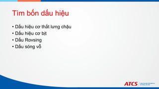 Tìm bốn dấu hiệu
• Dấu hiệu cơ thắt lưng chậu
• Dấu hiệu cơ bịt
• Dấu Rovsing
• Dấu sóng vỗ
 